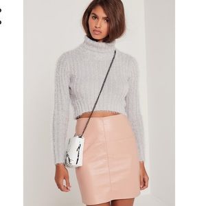 Gray cropped fluffy turtleneck sweater